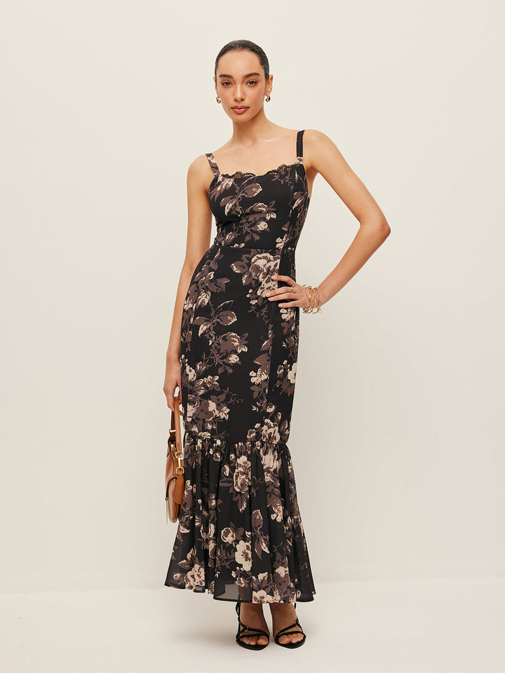 Chiffon Blumen Rüschenkleid