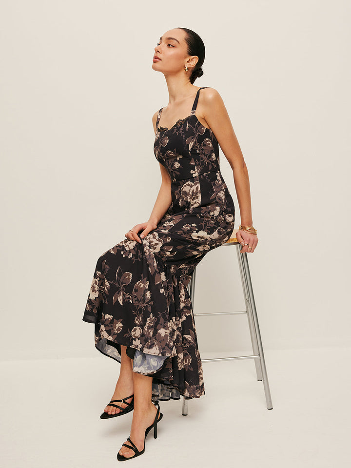 Chiffon Blumen Rüschenkleid