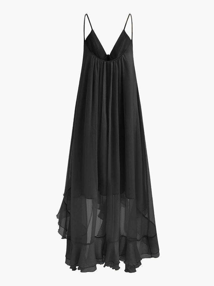 Halbdurchsichtiges Chiffon-Kleid mit Umhang