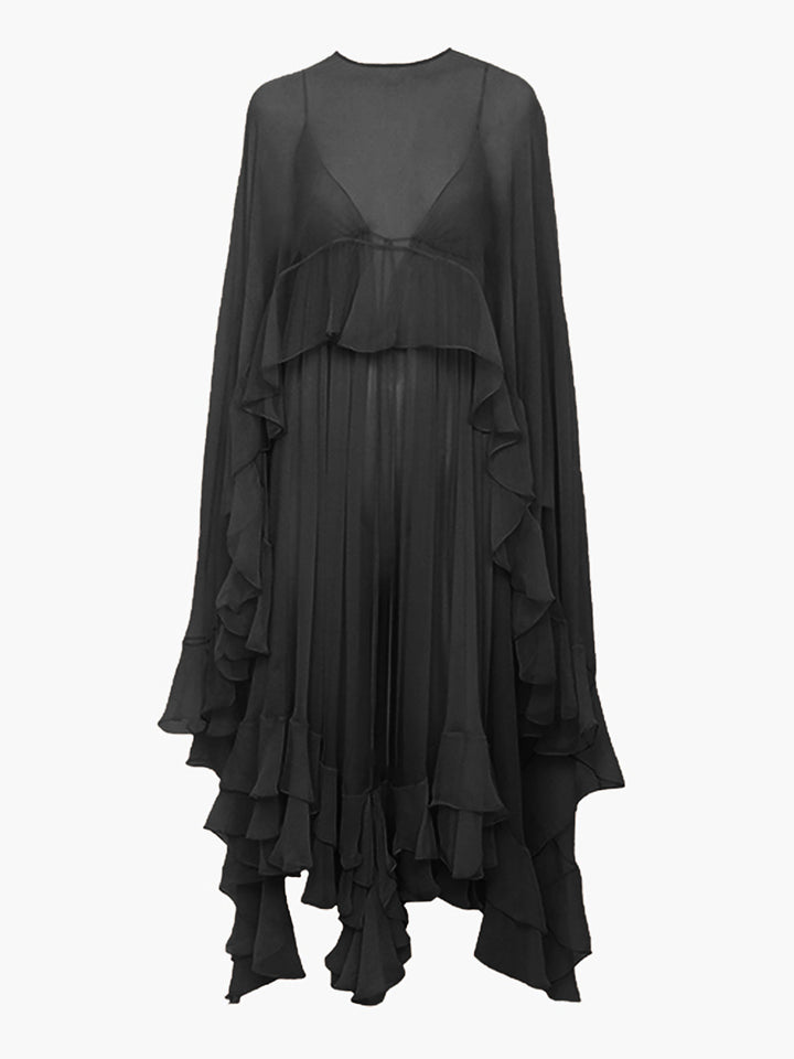 Halbdurchsichtiges Chiffon-Kleid mit Umhang