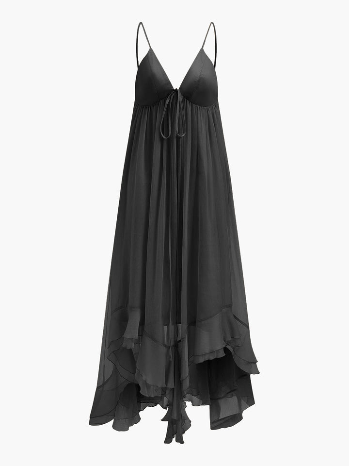 Halbdurchsichtiges Chiffon-Kleid mit Umhang
