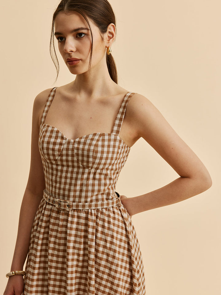 Gingham Gürteltaschen-Kleid