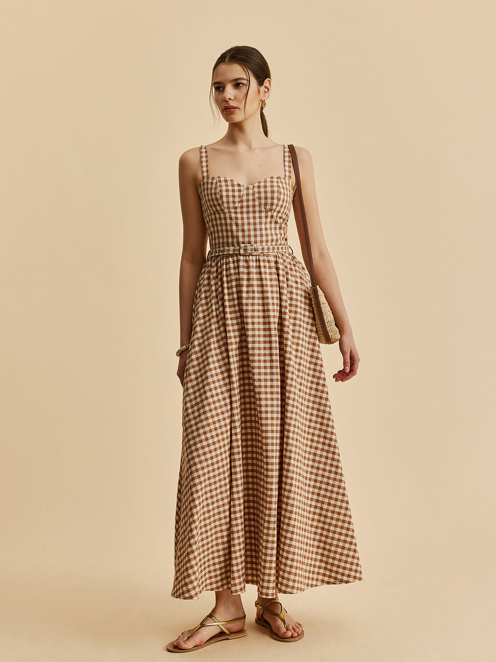 Gingham Gürteltaschen-Kleid