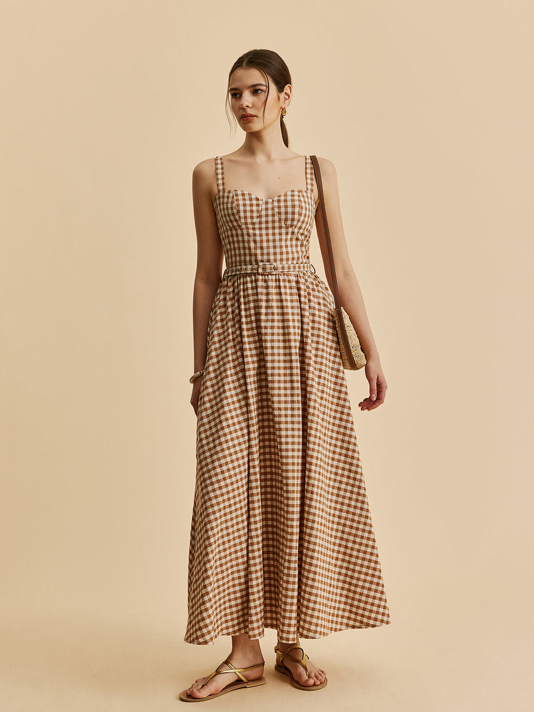 Gingham Gürteltaschen-Kleid