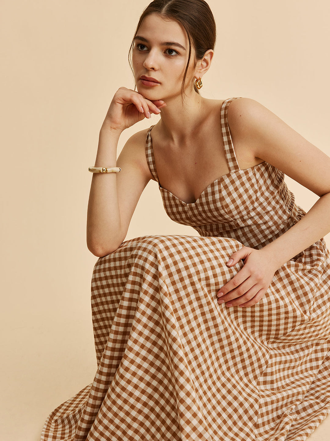 Gingham Gürteltaschen-Kleid