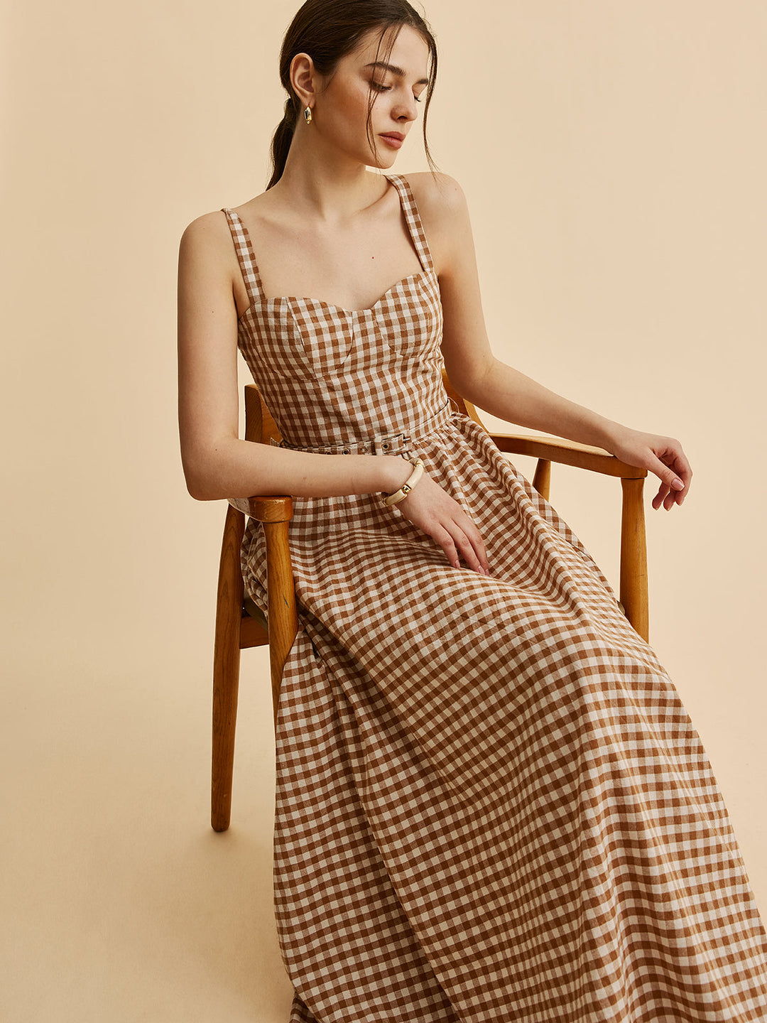 Gingham Gürteltaschen-Kleid