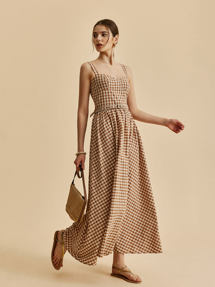 Gingham Gürteltaschen-Kleid