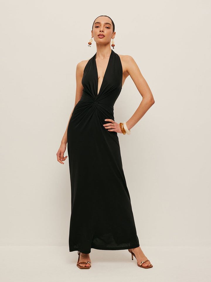 V-Ausschnitt Kleid mit gedrehter Front und Neckholder