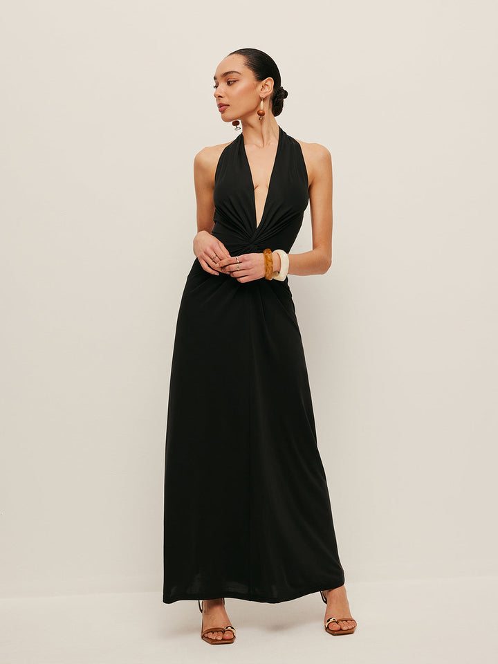 V-Ausschnitt Kleid mit gedrehter Front und Neckholder
