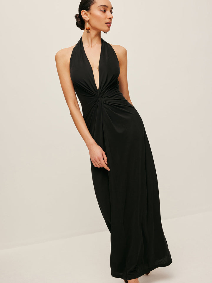 V-Ausschnitt Kleid mit gedrehter Front und Neckholder