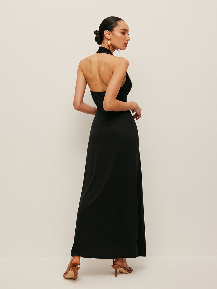 V-Ausschnitt Kleid mit gedrehter Front und Neckholder