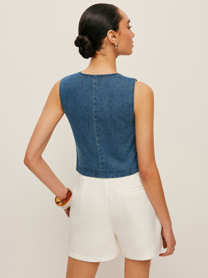 Maßgeschneiderte Denim-West mit Knopfleiste