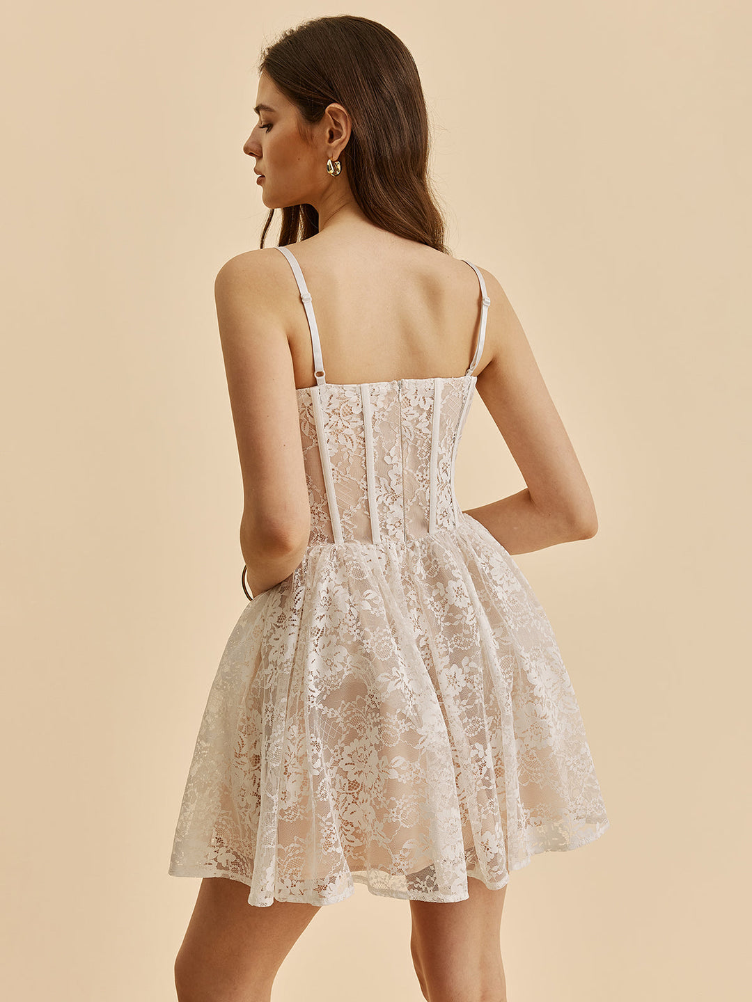 Korsett-Kleid mit Spitzenvolant