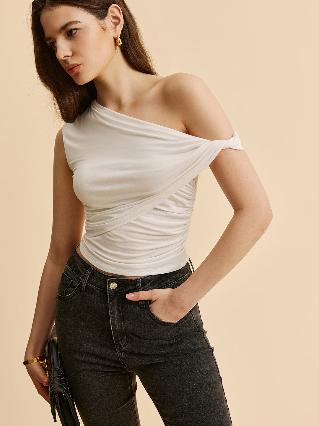 Asymmetrisch gerafftes One-Shoulder-Oberteil