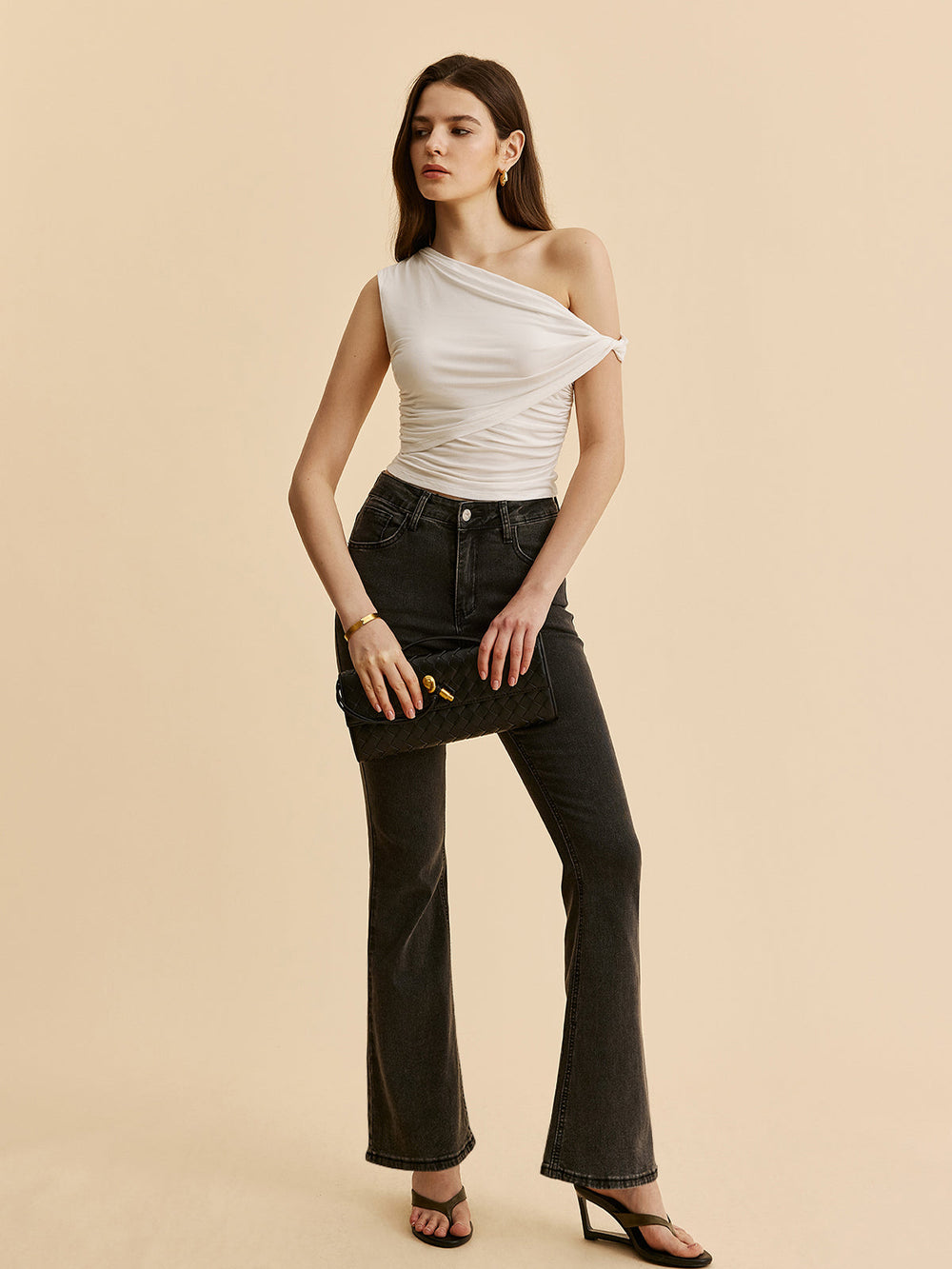 Asymmetrisch gerafftes One-Shoulder-Oberteil