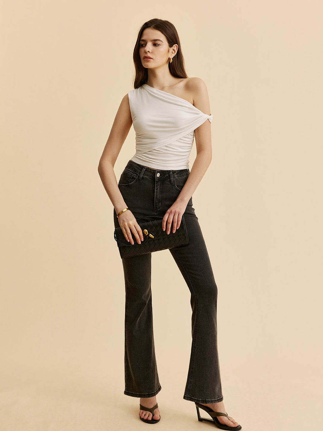 Asymmetrisch gerafftes One-Shoulder-Oberteil