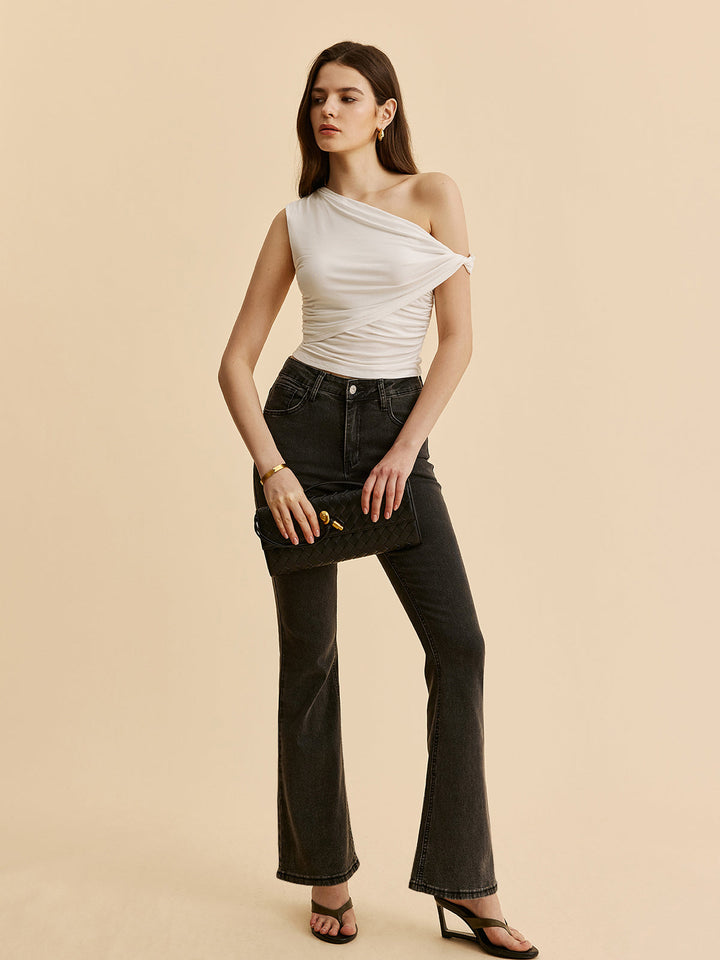 Asymmetrisch gerafftes One-Shoulder-Oberteil
