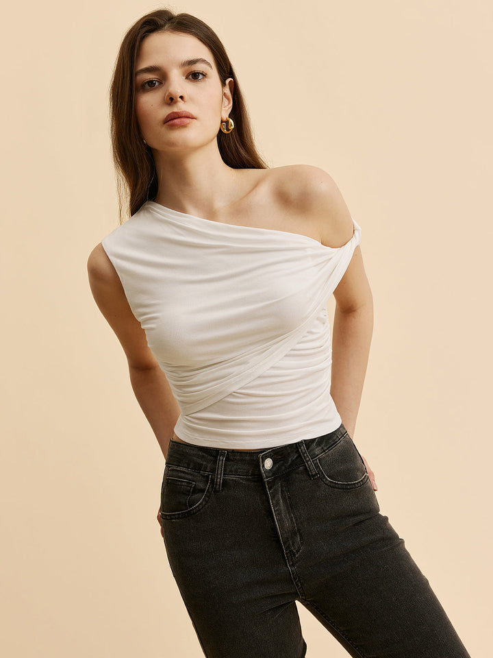 Asymmetrisch gerafftes One-Shoulder-Oberteil