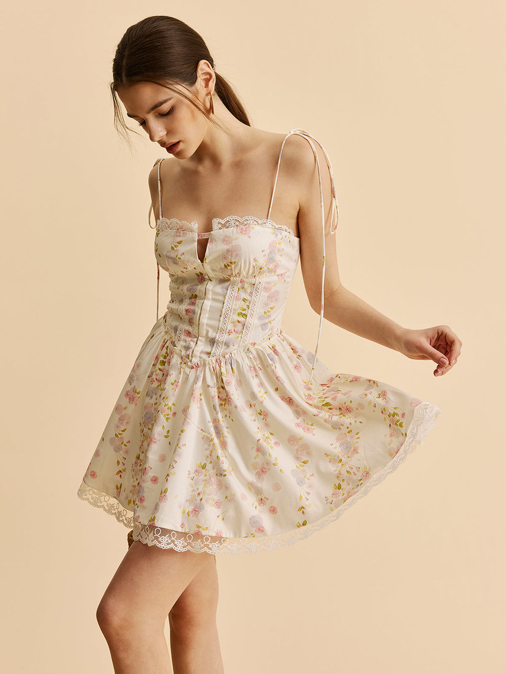 Rückenfrei Blumenkorsett Kleid