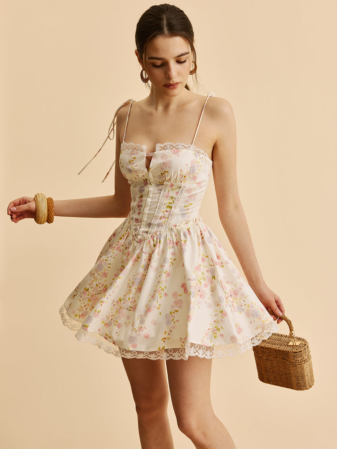 Rückenfrei Blumenkorsett Kleid