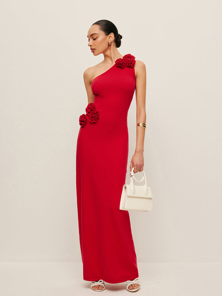 One-Shoulder Blumen-Akzent Kleid