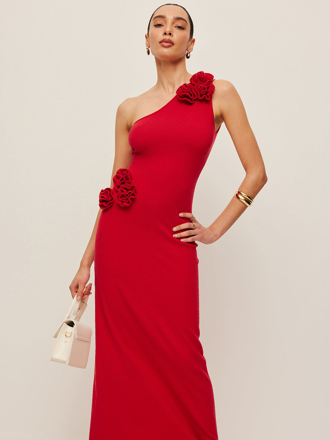 One-Shoulder Blumen-Akzent Kleid