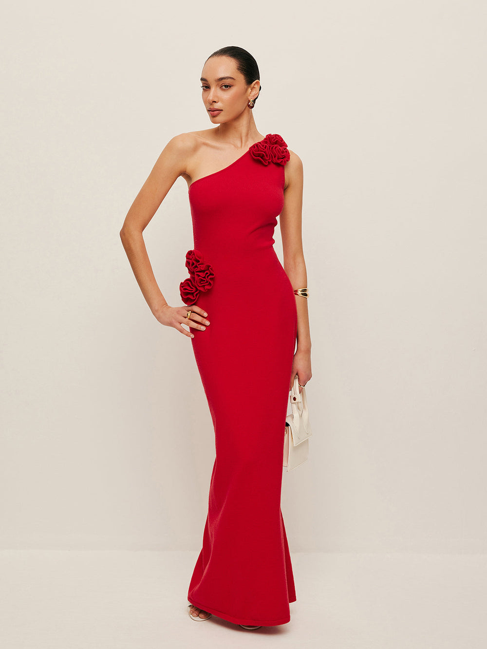 One-Shoulder Blumen-Akzent Kleid