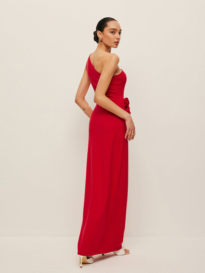 One-Shoulder Blumen-Akzent Kleid