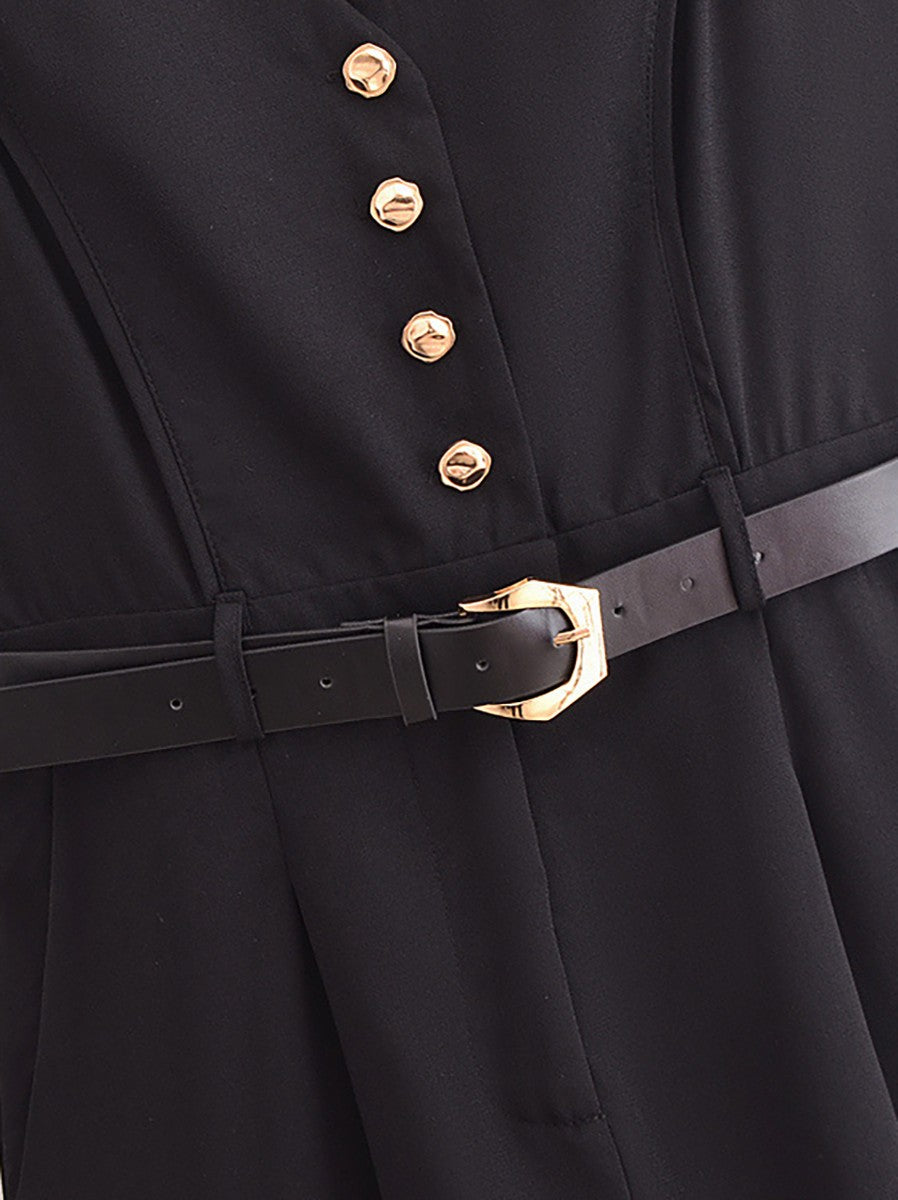 Gold Button Detail Jumpsuit mit Gürtel