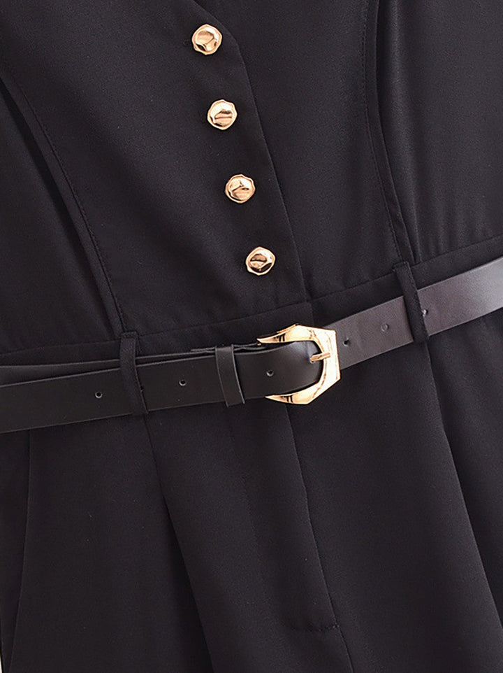 Gold Button Detail Jumpsuit mit Gürtel