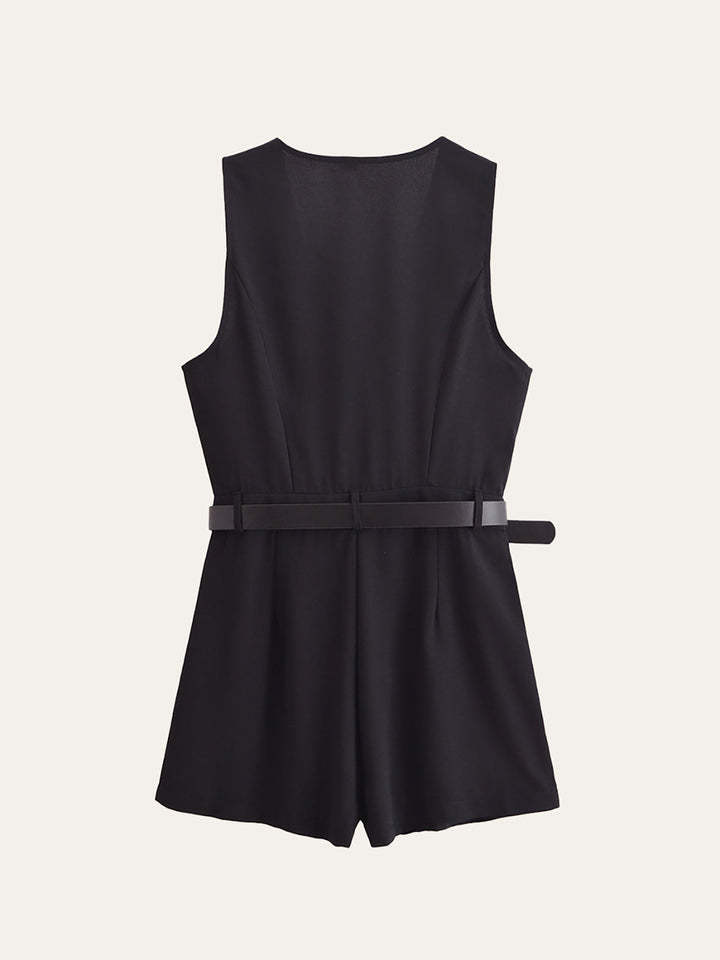 Gold Button Detail Jumpsuit mit Gürtel