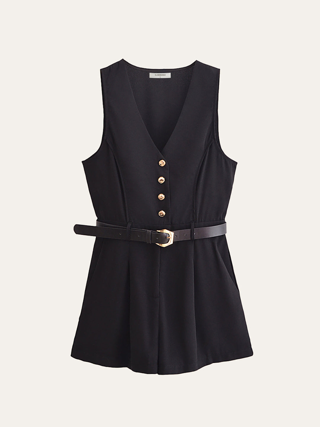 Gold Button Detail Jumpsuit mit Gürtel