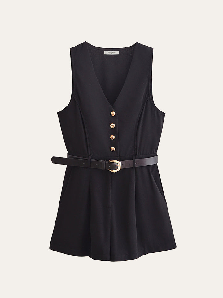 Gold Button Detail Jumpsuit mit Gürtel