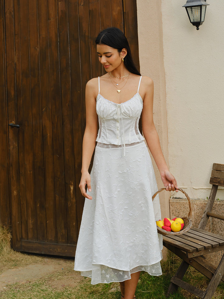 Besticktes Schnür-Crop-Top mit Rock-Set