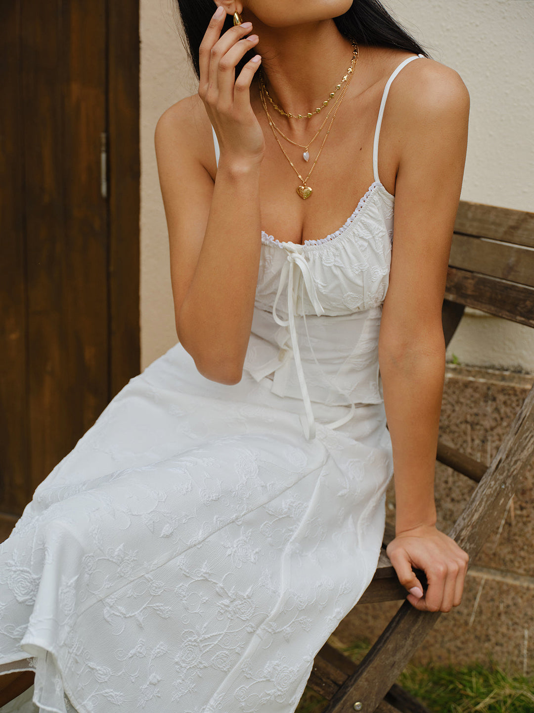 Besticktes Schnür-Crop-Top mit Rock-Set