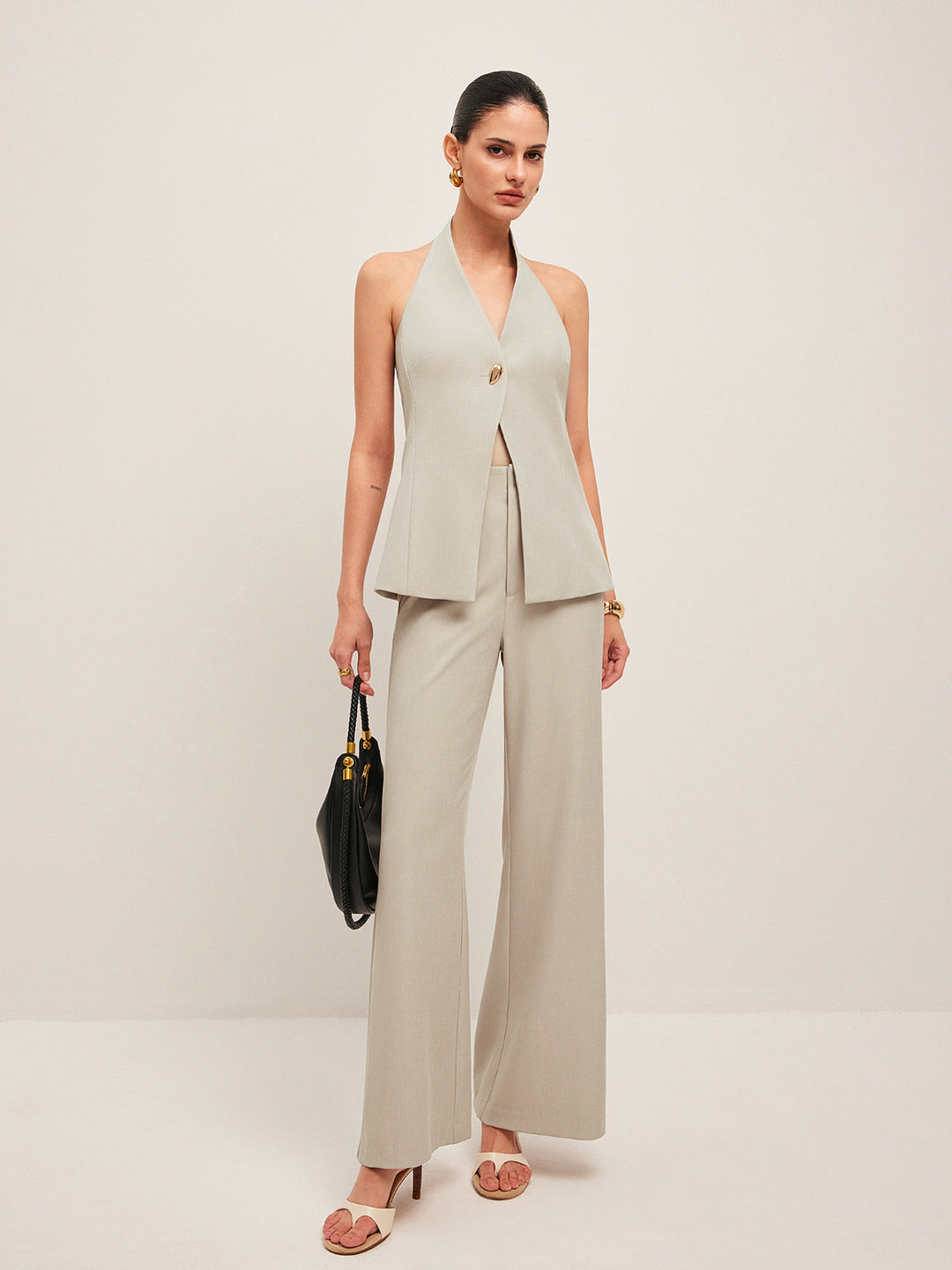 Hose mit weitem Bein und mittelhohem Bund