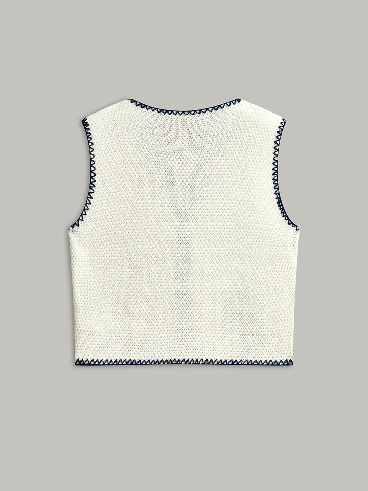 Bestickte Strickweste mit Bindeband