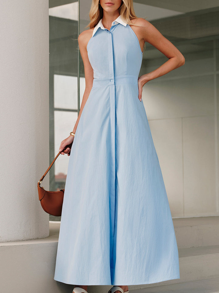 Knopf Ärmelloses Kleid mit Kragen