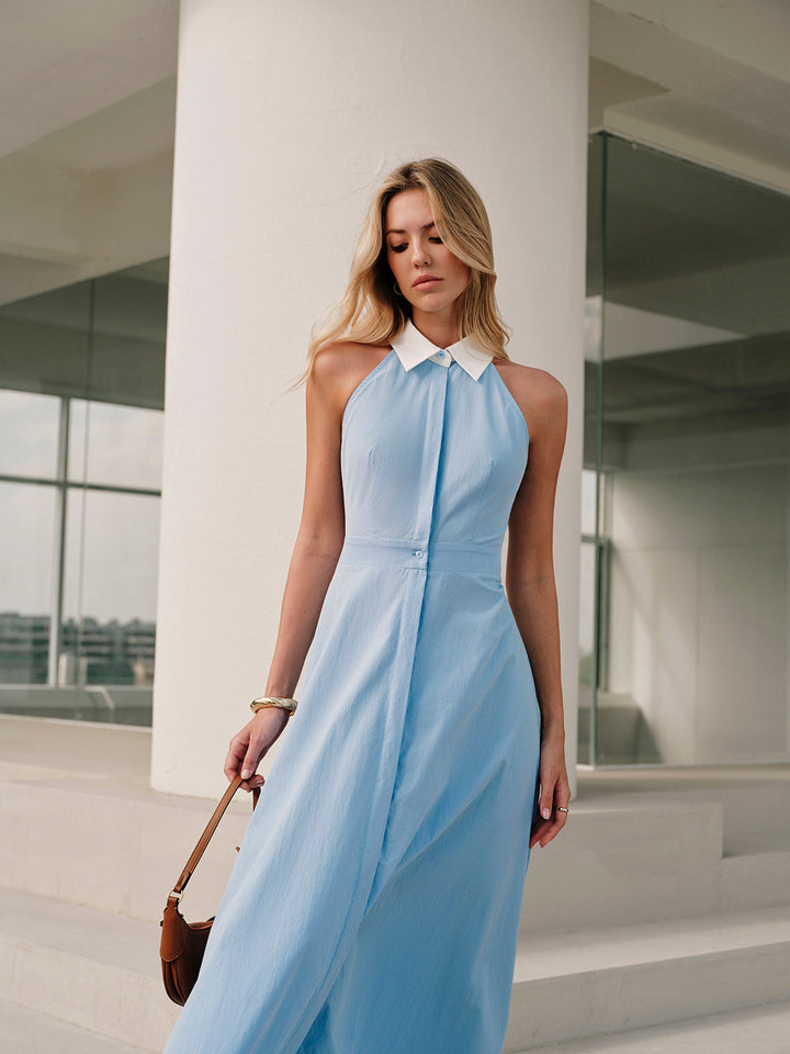 Knopf Ärmelloses Kleid mit Kragen