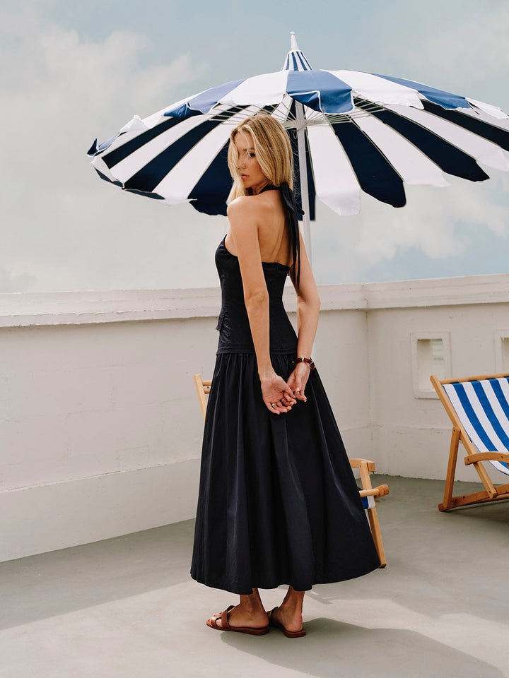 Kleid mit überkreuztem Kragen und Reißverschlusstaschen