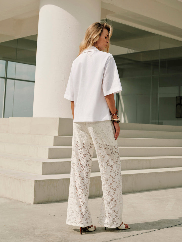 Baumwoll- & Leinen-Bluse mit Metallkragen