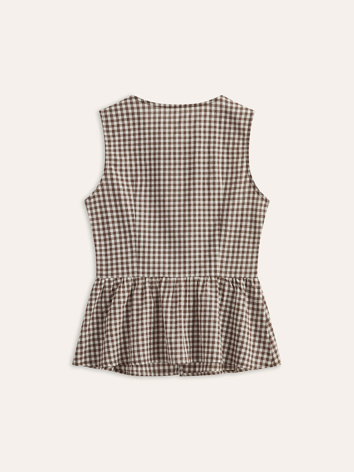Gingham-Bind-Gürtel-Peplum-Top