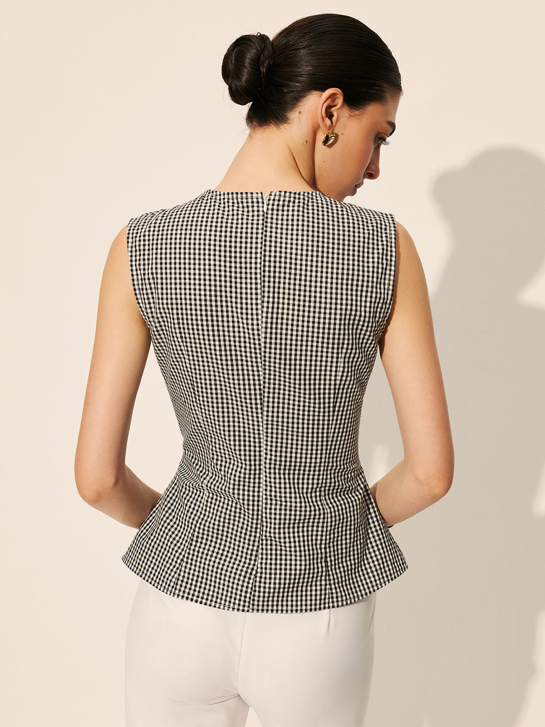 Gingham Raffsame Ärmellose Oberteil
