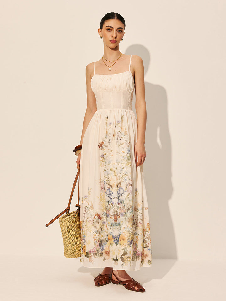 Kleid mit Blumenprint und quadratischem Ausschnitt