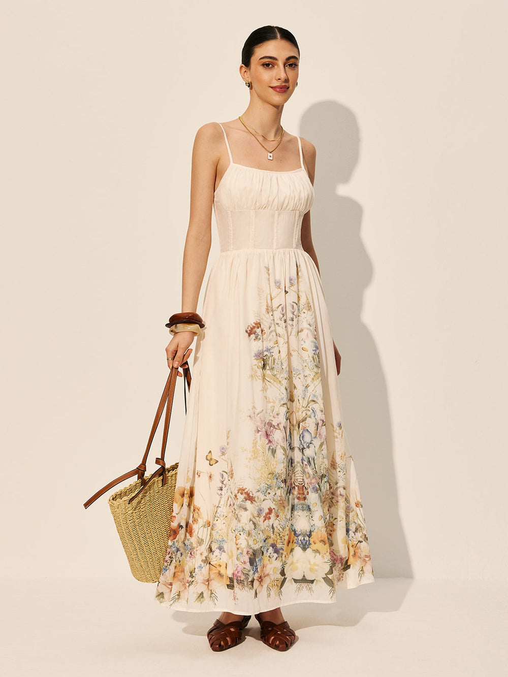 Kleid mit Blumenprint und quadratischem Ausschnitt