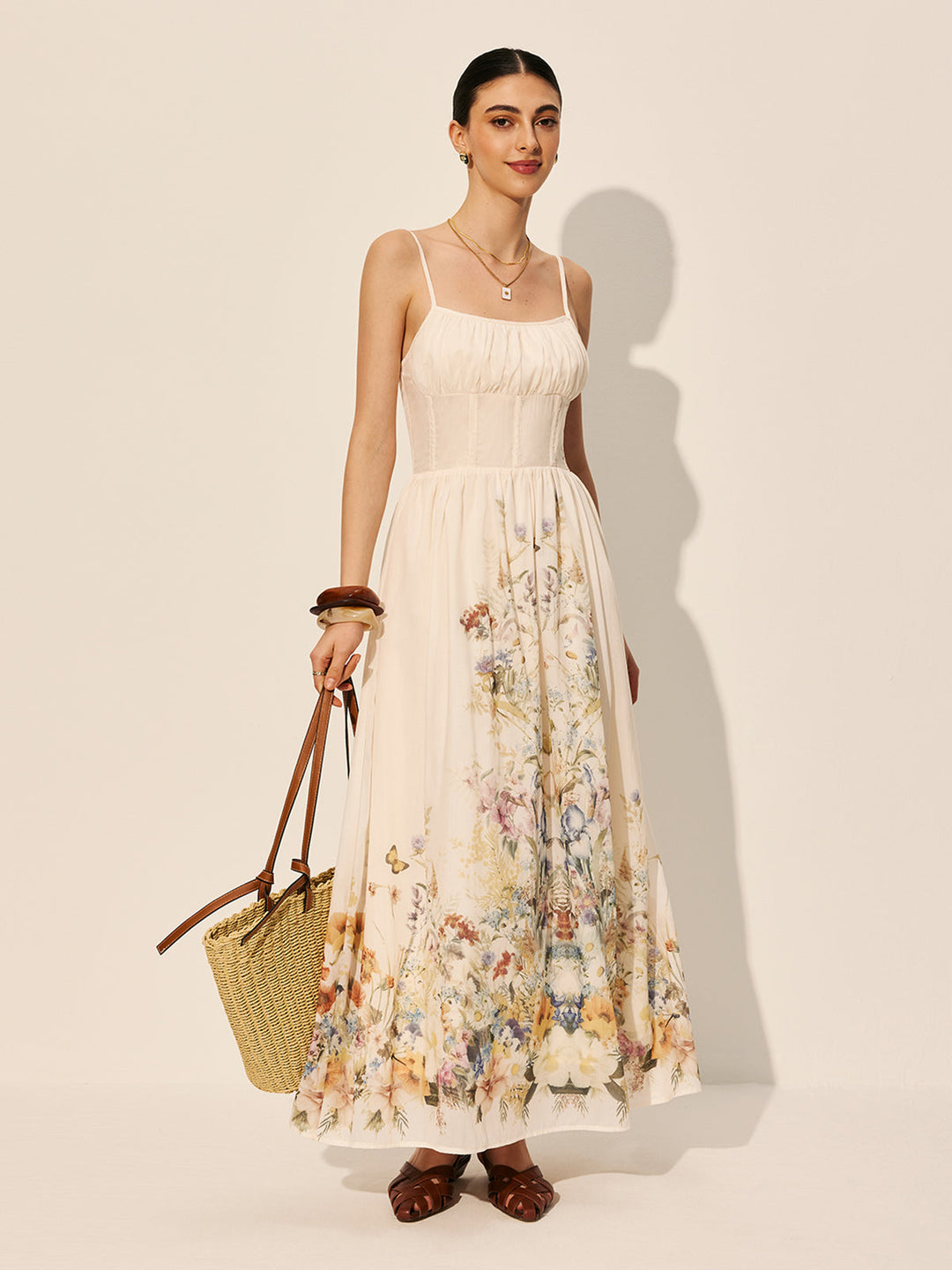 Kleid mit Blumenprint und quadratischem Ausschnitt