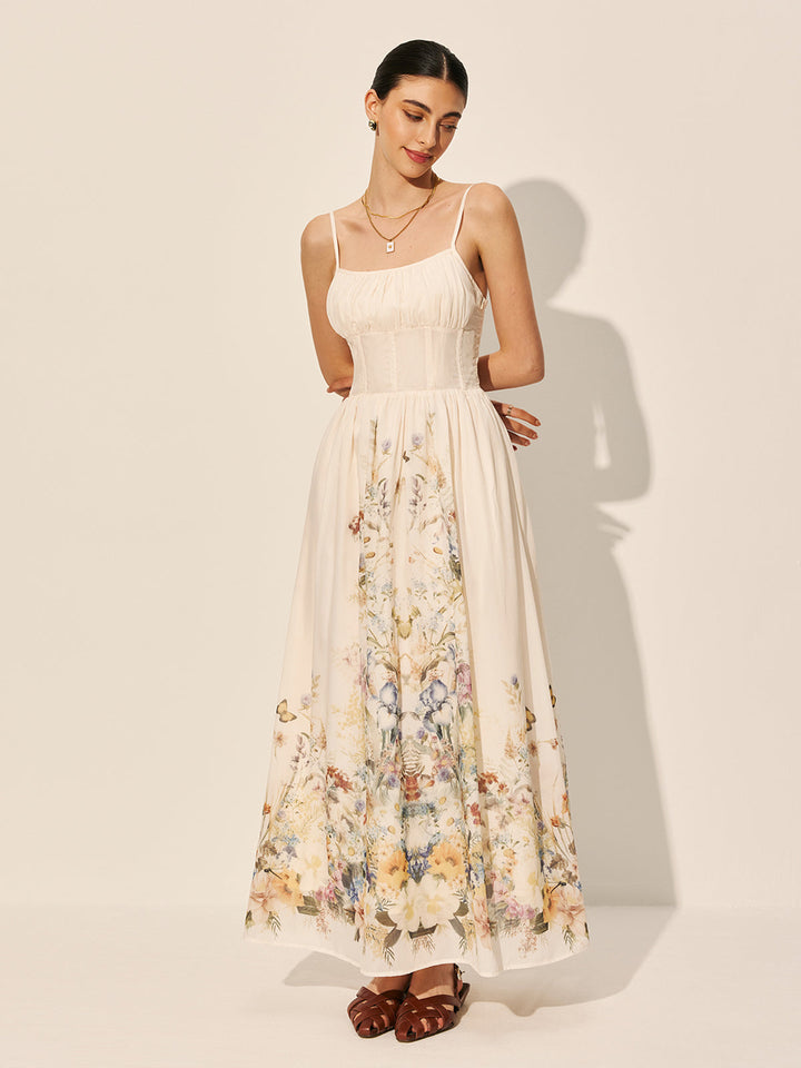 Kleid mit Blumenprint und quadratischem Ausschnitt