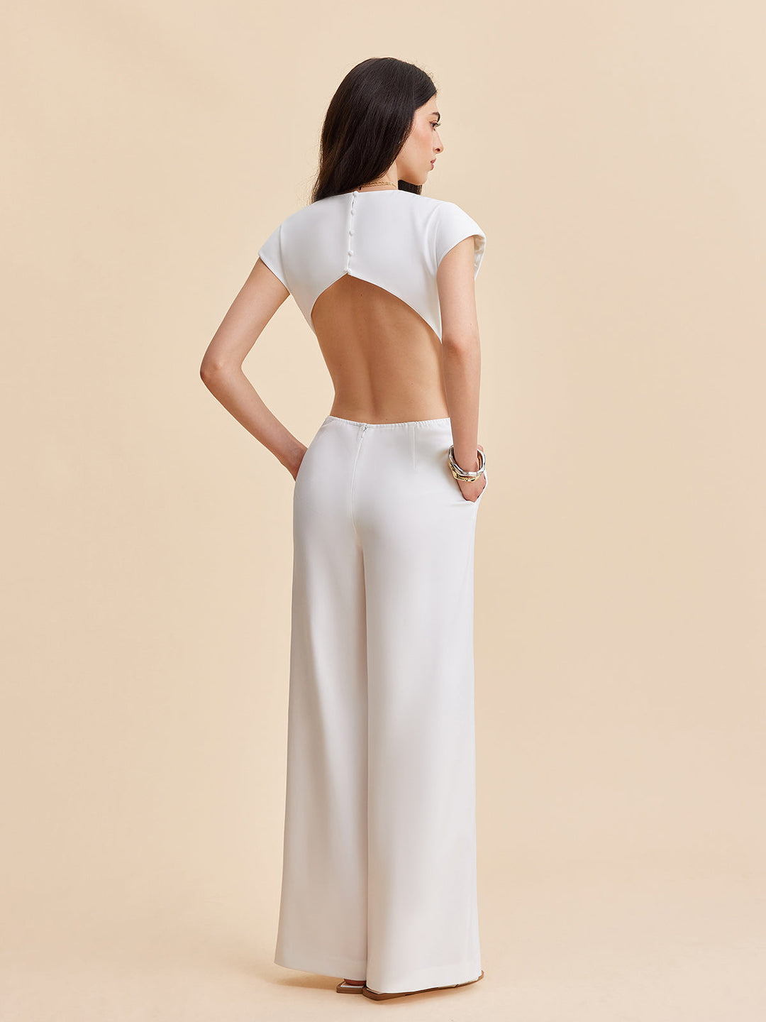 Jumpsuit mit Kapärmel und Knopf-Rücken