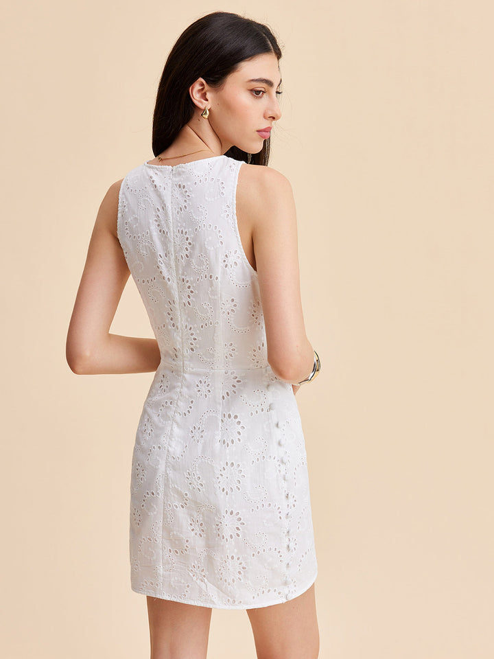 Baumwoll-Spitzen-Kleid mit Ausschnitt