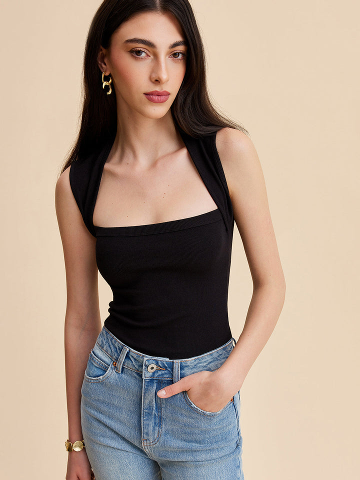 Square Neck Ribbed Tank Top
